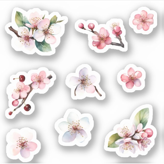 Sticker Pack de fleurs de cerisier Sakura rose et blanc (Devant)