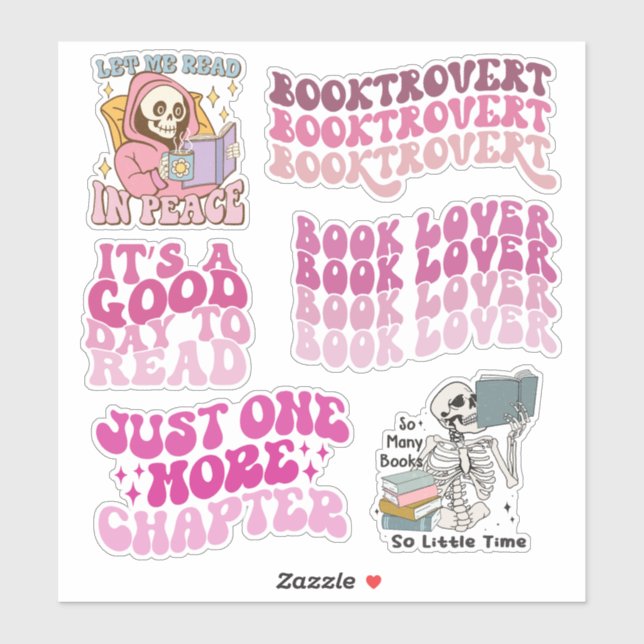 Sticker Pack de lecture et de lecture super du livre rose (Feuille)
