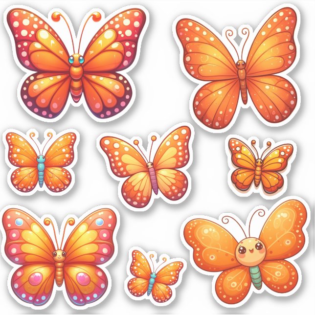 Sticker pack de papillons orange vifs (Devant)