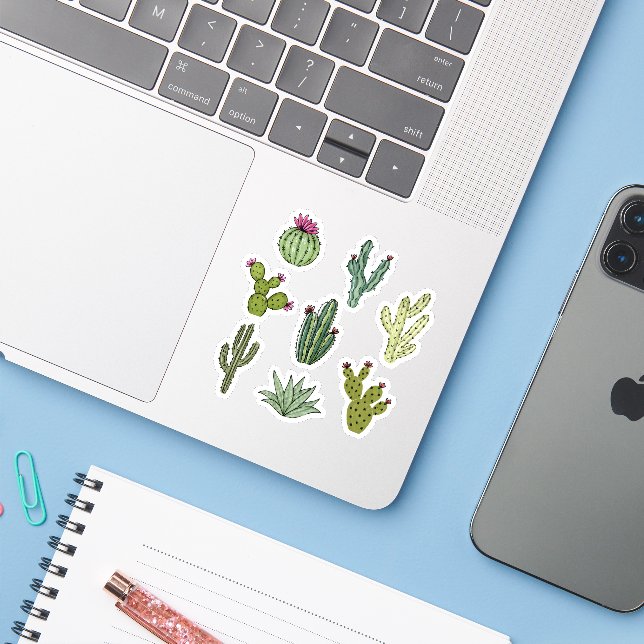 Sticker Pack d'illustrations aquarelles de jardin de cactu (Ordinateur portable avec iPhone)