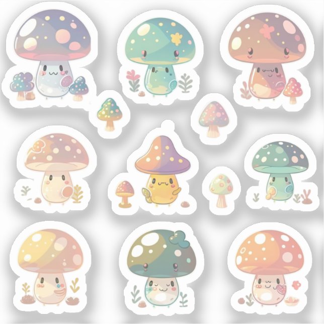 Sticker Pack Holographique Cute Champignons (Recto)