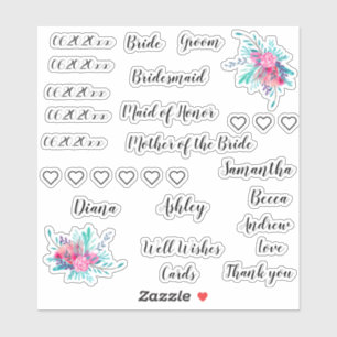 Sticker Pack mariage   Noms typographiques dates verre flo