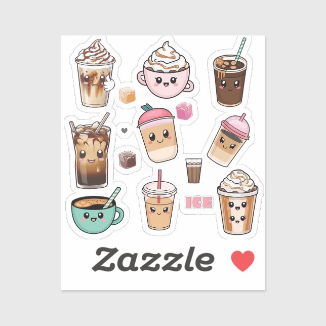Sticker Pack thé glacé et boissons rafraîchissante (Feuille)