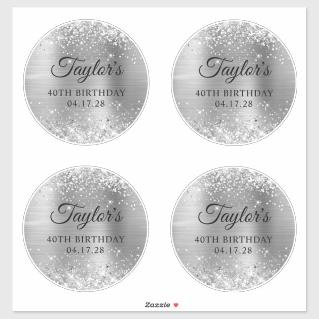 Sticker Pailleté Argent Cercles 6" 40e Anniversaire (Feuille)