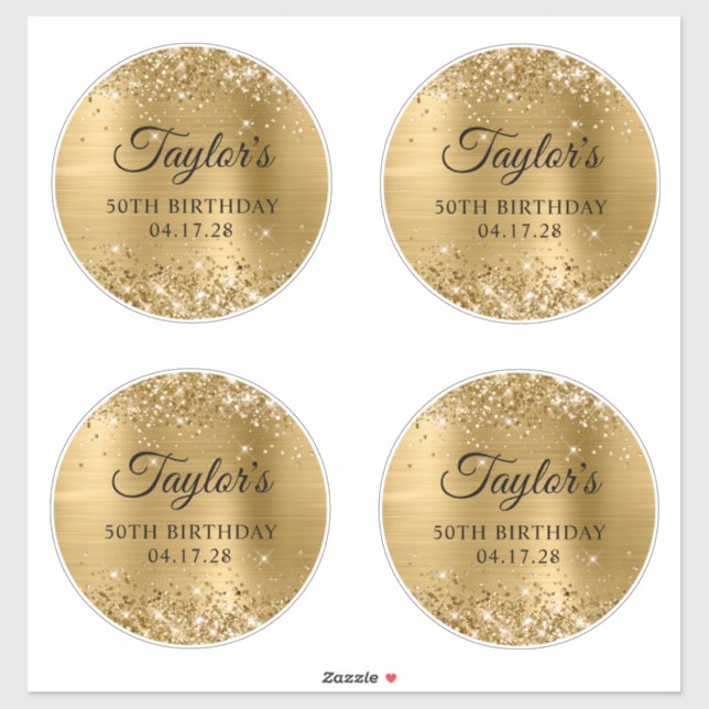 Sticker Pailleté Or Cercles 6" 50e Anniversaire (Feuille)