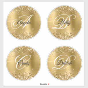 Sticker Pailleté Or Monogramme Fantaisie Cercles 6"