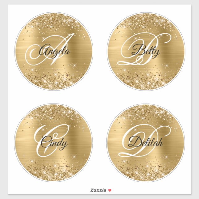 Sticker Pailleté Or Monogramme Fantaisie Cercles 6" (Feuille)