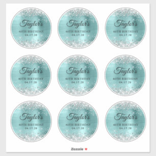 Sticker Paillettes Argent & Turquoise 40e Anniversaire Cer