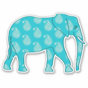 Sticker Paisley Elephant, Turquoise et Aqua