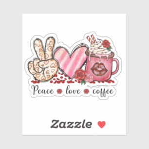 Sticker Paix Amour Café Cœurs Rose Saint-Valentin