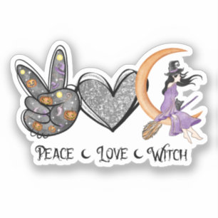 Sticker Paix, Amour, sorcière Carré