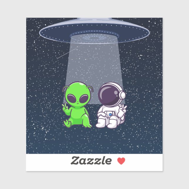 Sticker Paix avec l'Alien et l'astronaute sur Decal (Feuille)