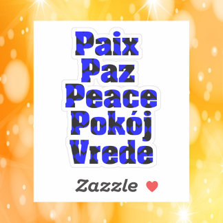 Sticker Paix en plusieurs langues Coeurs Bleu Noir