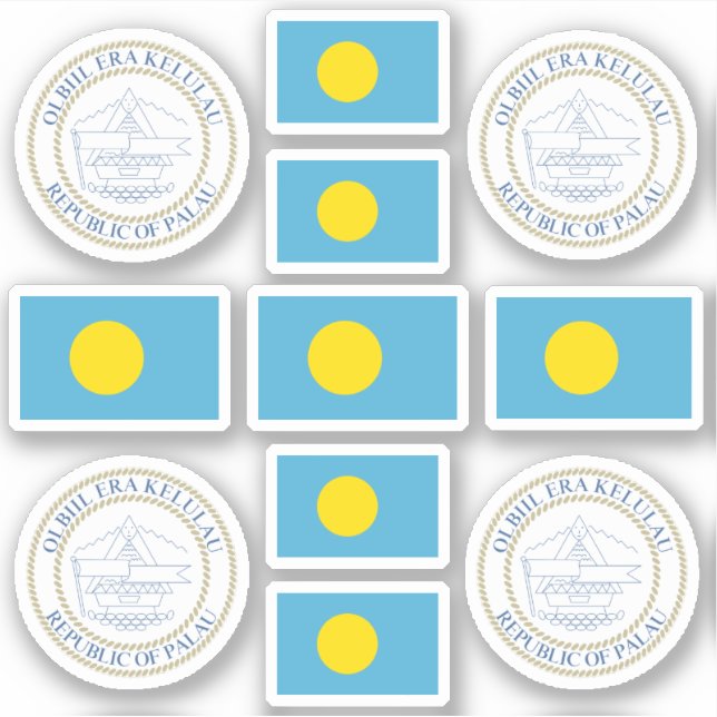 Sticker Palauan state symbols / coat of arms and flag stic (Devant)