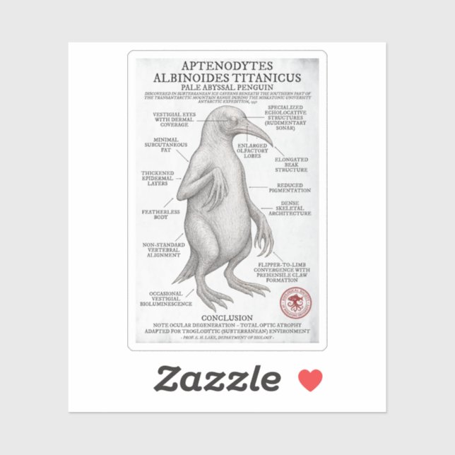Sticker Pale Abyssal Penguin (Miskatonic Antarctic Survey) (Feuille)