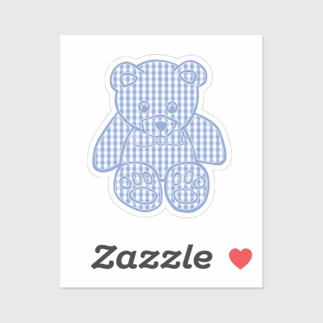Sticker Pale Blue Pastel Gingham Teddy Bear (Feuille)