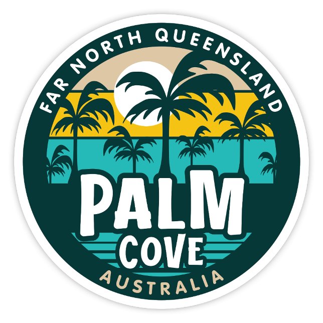 Sticker Palm Cove, Queensland Australie (Palm Cove Far North Queensland, Australia Retro Round Sticker)