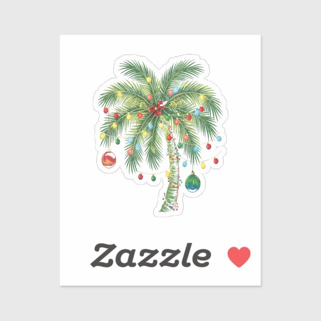 Sticker Palmier de Noël tropical avec lumières et ornam (Feuille)