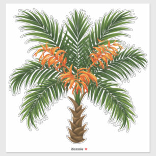 Sticker Palmier Tropical Avec Fleurs Orange Clair