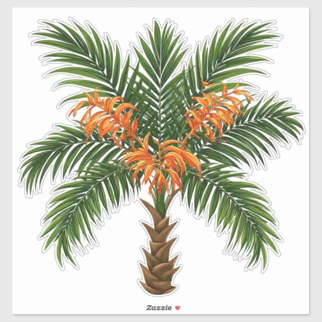 Sticker Palmier Tropical Avec Fleurs Orange Clair (Feuille)