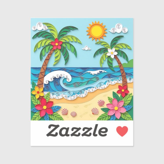 Sticker Palmiers sur la Plage  (Feuille)