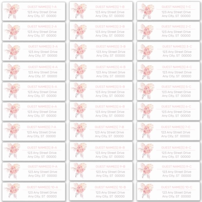 Sticker Pampas Grass | Stick Liste d'adresses invité Roses (Devant)