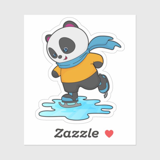 Sticker Panda au patinage sur glace avec patins sur glace  (Feuille)