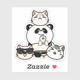 Sticker Panda avec jambe prothétique et équipe de chats