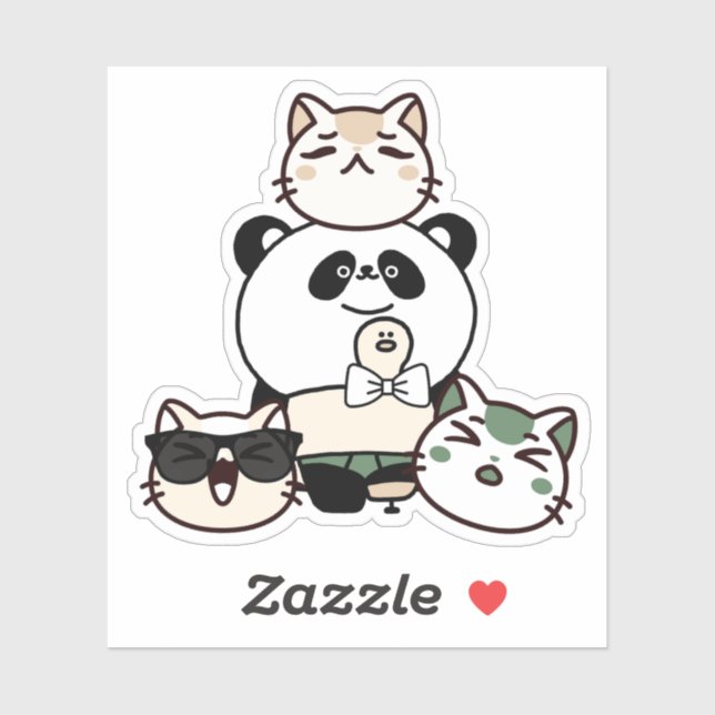 Sticker Panda avec jambe prothétique et équipe de chats (Feuille)