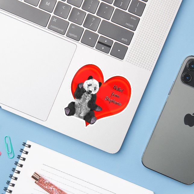 Sticker Panda Avec Un Message (Ordinateur portable avec iPhone)