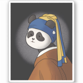 Sticker Panda avec une perle à oreille Vermeer drôle