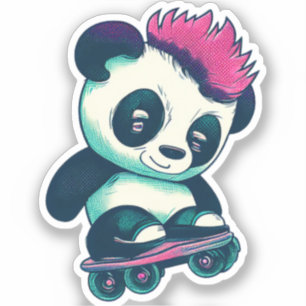 Sticker Panda bébé mignonne avec mohawk Panda de patinag