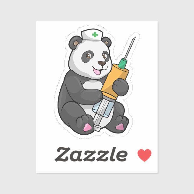 Sticker Panda comme infirmière avec seringue (Feuille)