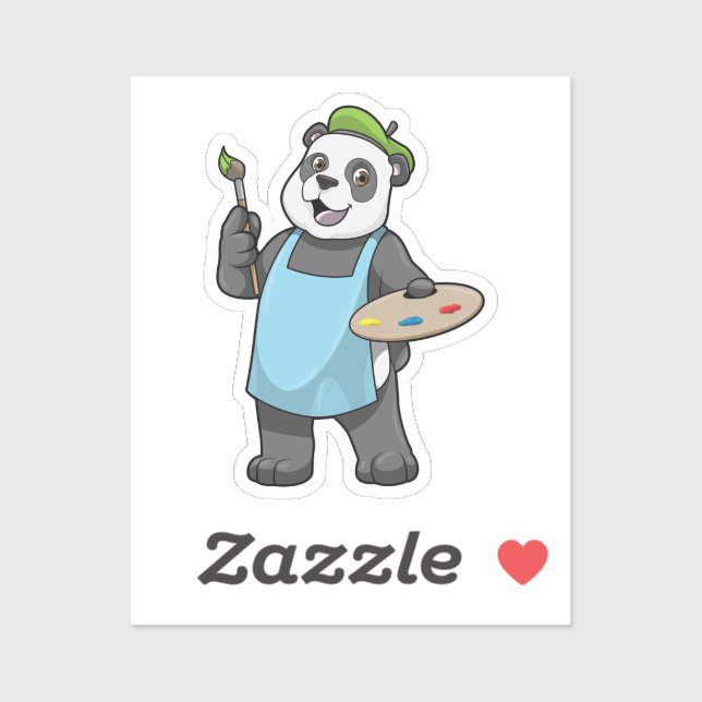 Sticker Panda en peintre avec pinceau et couleur (Feuille)