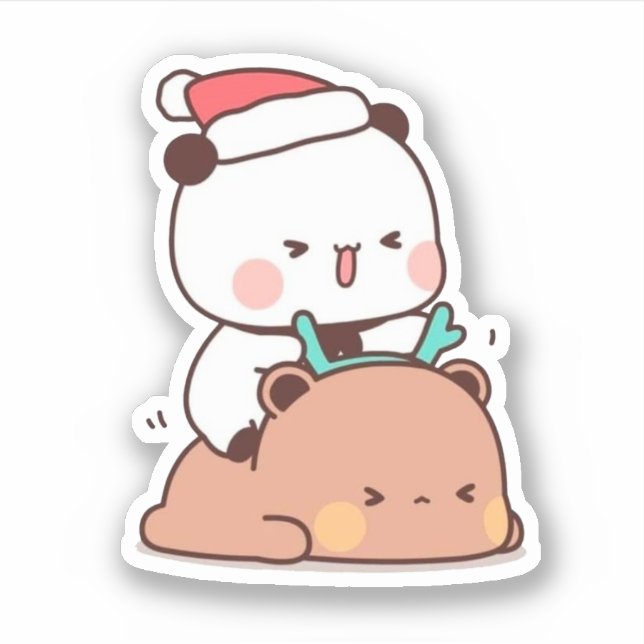 Sticker Panda Et Brownie Bear Couple, Joyeux Noël (Devant)