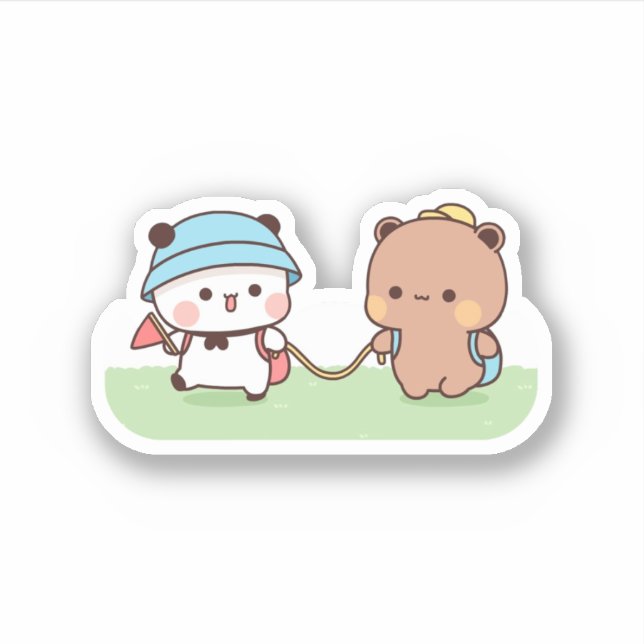 Sticker Panda Et Brownie Bear Couple Ont Pique-Nique (Devant)