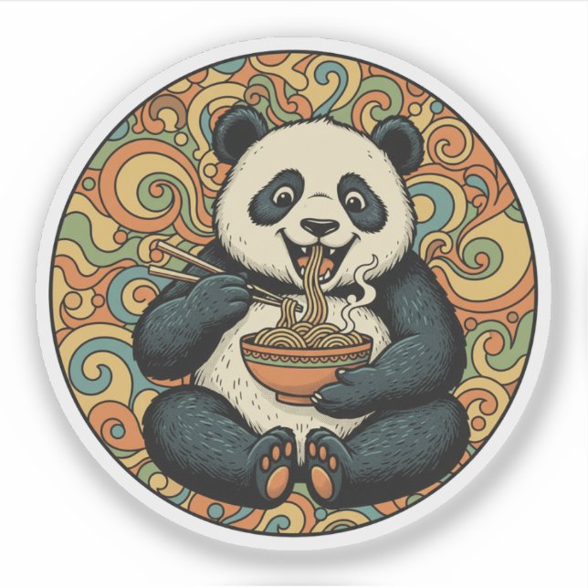 Sticker Panda mangeant des nouilles - Art alimentaire asia (Devant)
