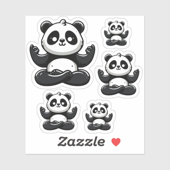 Sticker Panda Méditant Zen - Pose Mignonne Méditation Anim (Feuille)