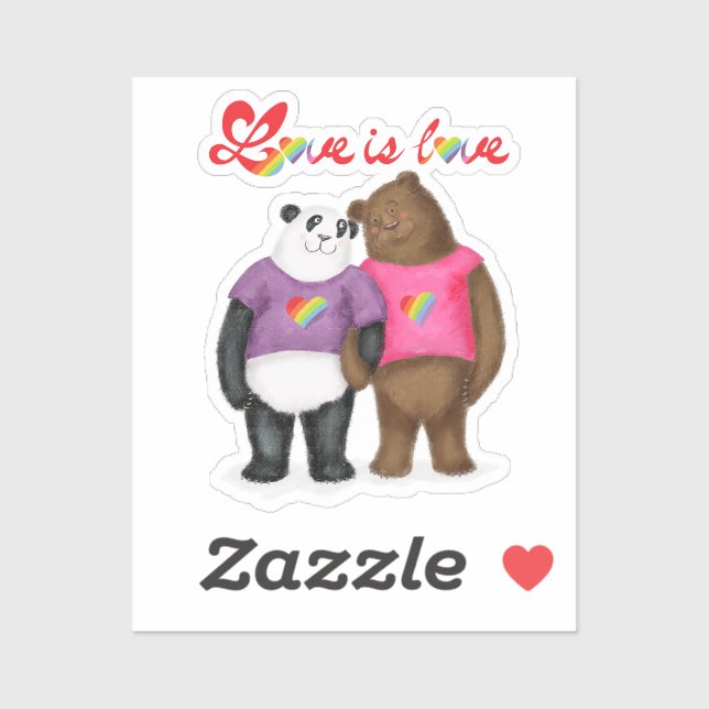 Sticker Panda mignonne et ours brun amour est amour vinyle (Feuille)
