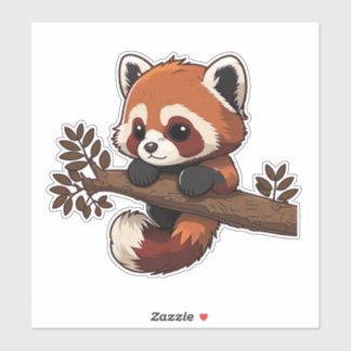 Sticker Panda rouge mou sur branche d'arbre
