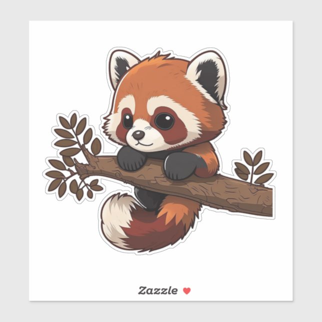 Sticker Panda rouge mou sur branche d'arbre (Feuille)