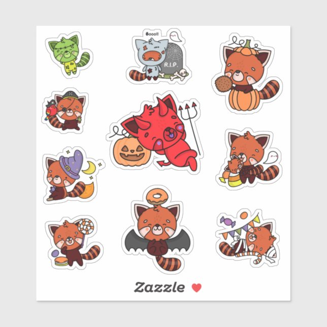 Sticker Panda roux d'Halloween (Feuille)