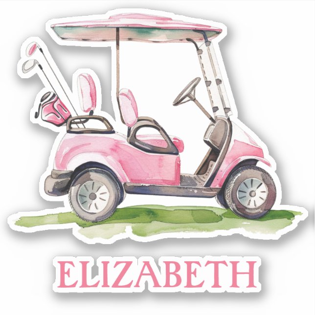 Sticker Panier de golf Preppy Pink Personnalisé (Devant)