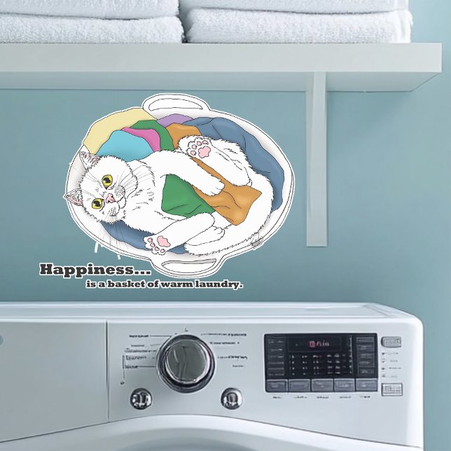 Sticker Panier de linge de chat blanc confortable drôle bl (Créateur téléchargé)