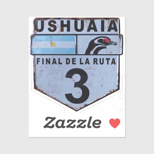 Sticker Panneau routier Ruta 3 Ushuaia Patagonia (Feuille)