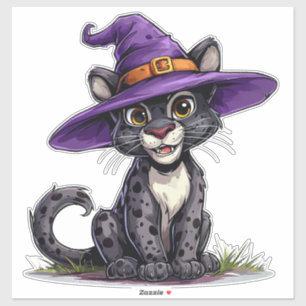 Sticker Panthère adorable portant un chapeau de sorcière