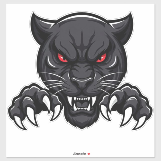 Sticker Panthère noire agressive aux yeux rouges (Feuille)