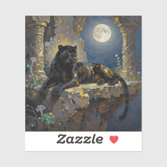 Sticker Panthère noire sous la pleine lune (Feuille)