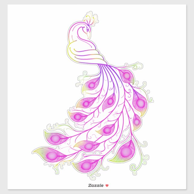 Sticker Paon rose III (Feuille)