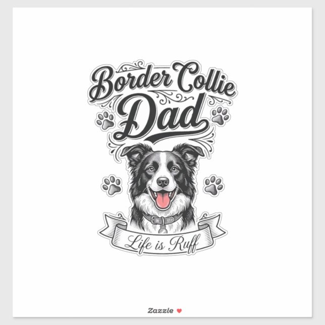 Sticker Papa Border Collie T-shirt de chien de gravure vin (Feuille)